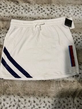 Grayson Threads White Mini Skirt with Navy Stripes and Red-Blue Tab
